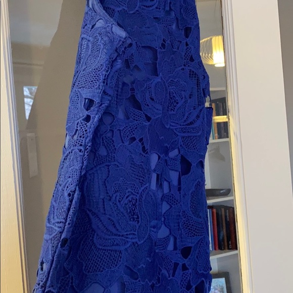 Blue Lace Highneck Dress - Picture 2 of 4